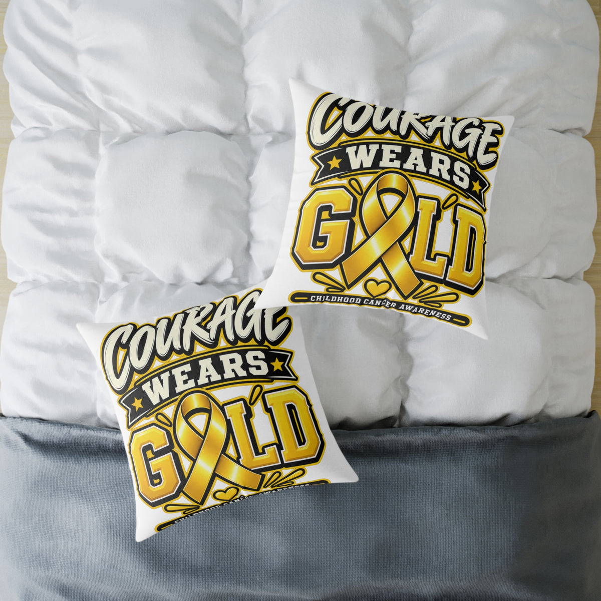 Courage Wears Gold Pillow — Childhood Cancer Awareness Throw Pillow