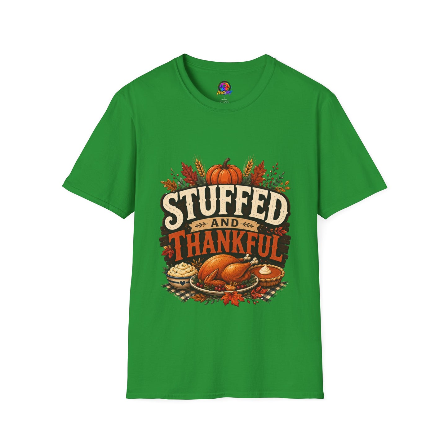Stuffed and Thankful T-Shirt — Thanksgiving Pumpkin Fall Graphic Tee