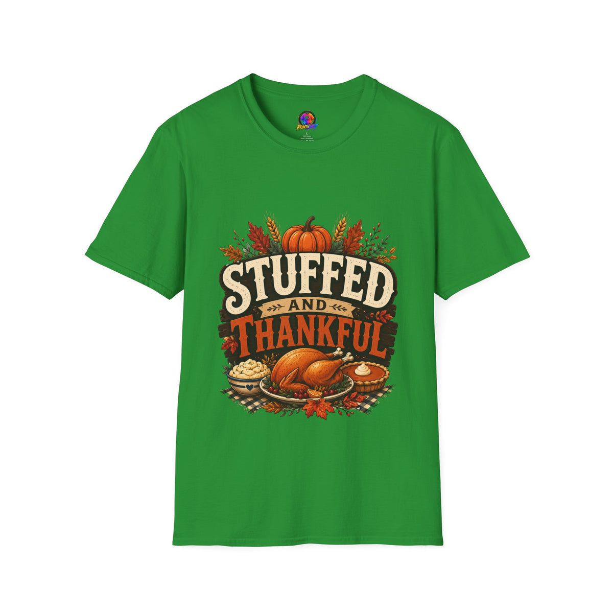 Thanksgiving T-Shirt Stuffed and Thankful T-Shirt — Thanksgiving Pumpkin Fall Graphic Tee