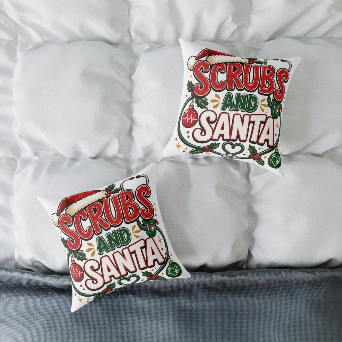 Scrubs and Santa Christmas Pillow — Holiday Nurse Throw Pillow