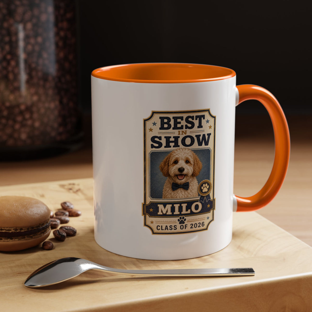 Milo Bailey Dog Dad Mom Best in Show Personalized Dog Photo Coffee Mug — Custom Pet Name (e.g., Milo) — Class of 2026 Accent Mug