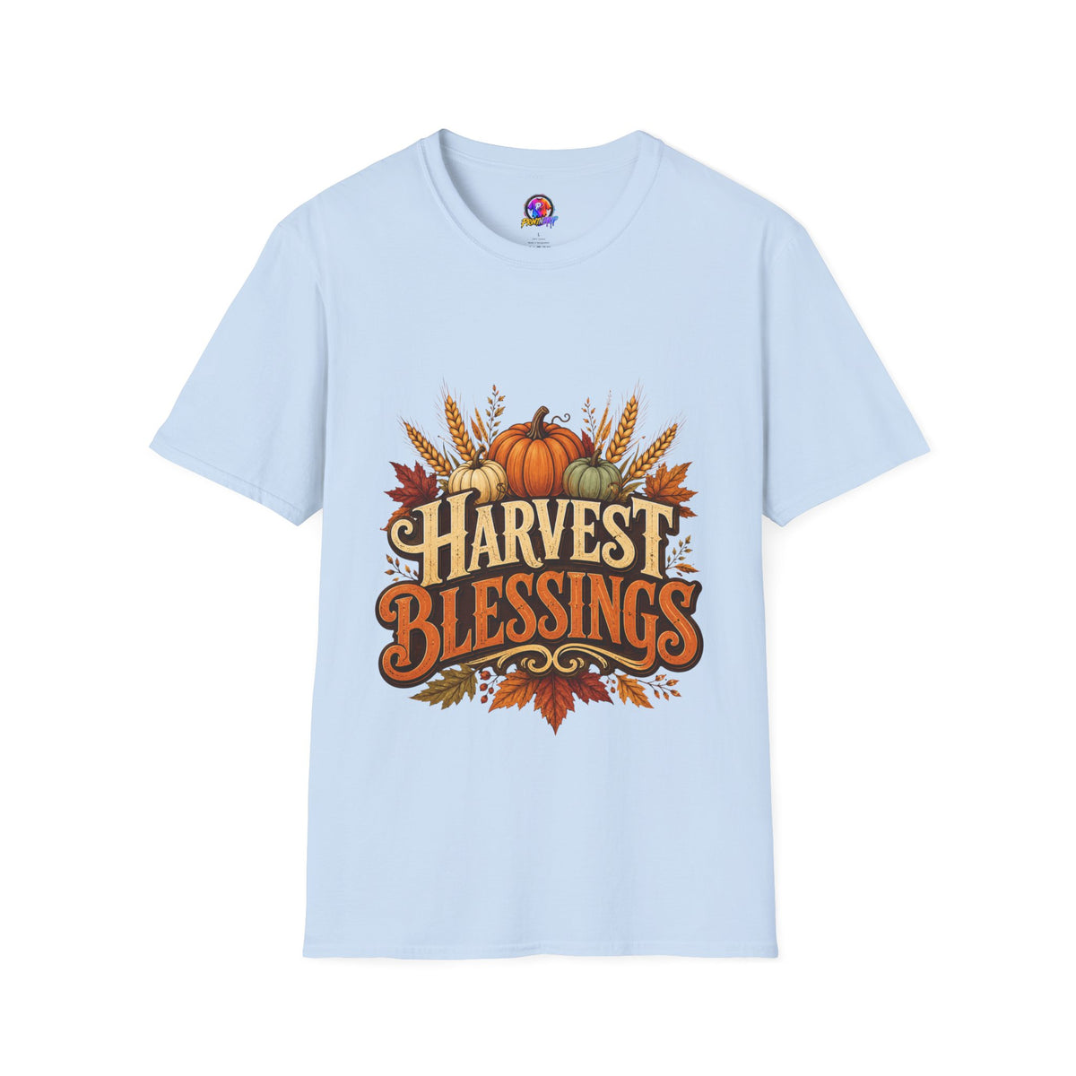 Thanksgiving T-Shirt Harvest Blessings T-Shirt — Fall Pumpkin & Wheat Autumn Tee
