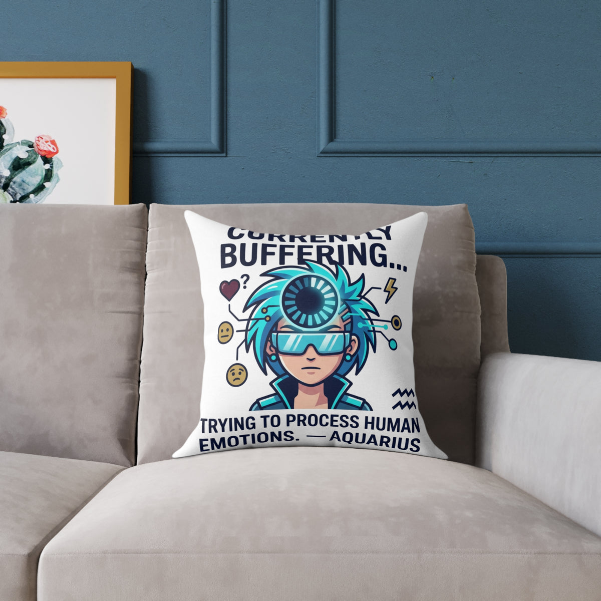Zodiac Aquarius Currently Buffering Square Poly Canvas Pillow