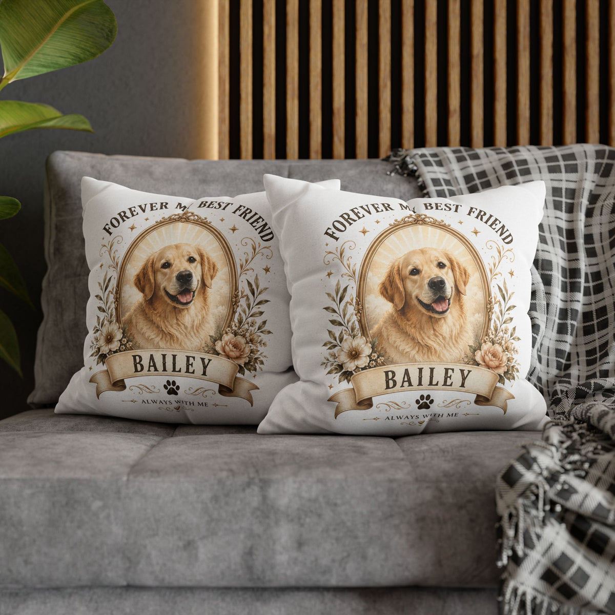 Dog Portrait Pillowcase Milo Bailey Dog Dad Mom— "Forever My Best Friend" Personalized Pet Throw Pillow