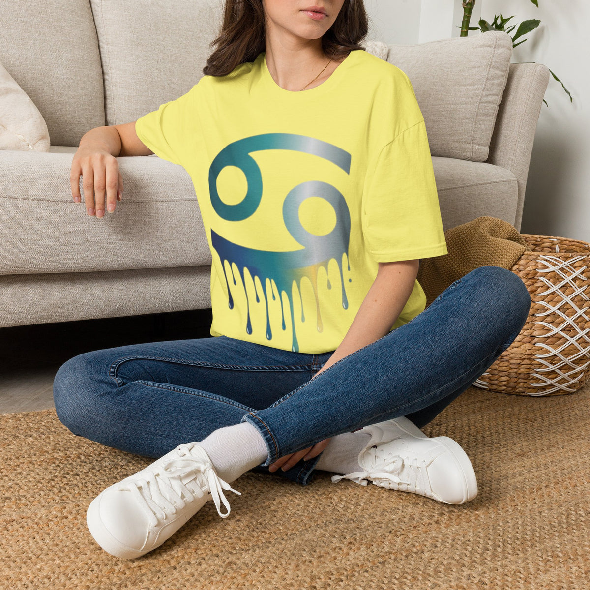 Cancer Zodiac T‑Shirt — Dripping Gradient Astrology Tee (Cancer Symbol)
