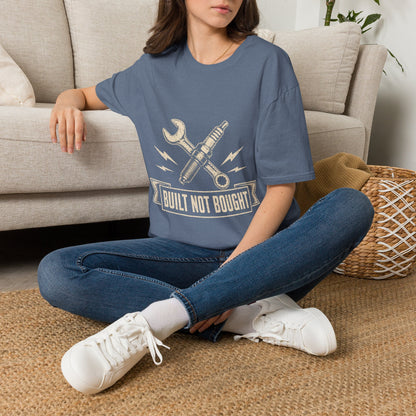 Built Not Bought T-Shirt — Vintage Mechanic Spark Plug & Wrench Tee for DIY Car Enthusiasts