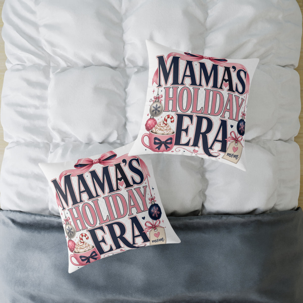 Mama's Holiday Era Modern Day Christmas Square Poly Canvas Pillow