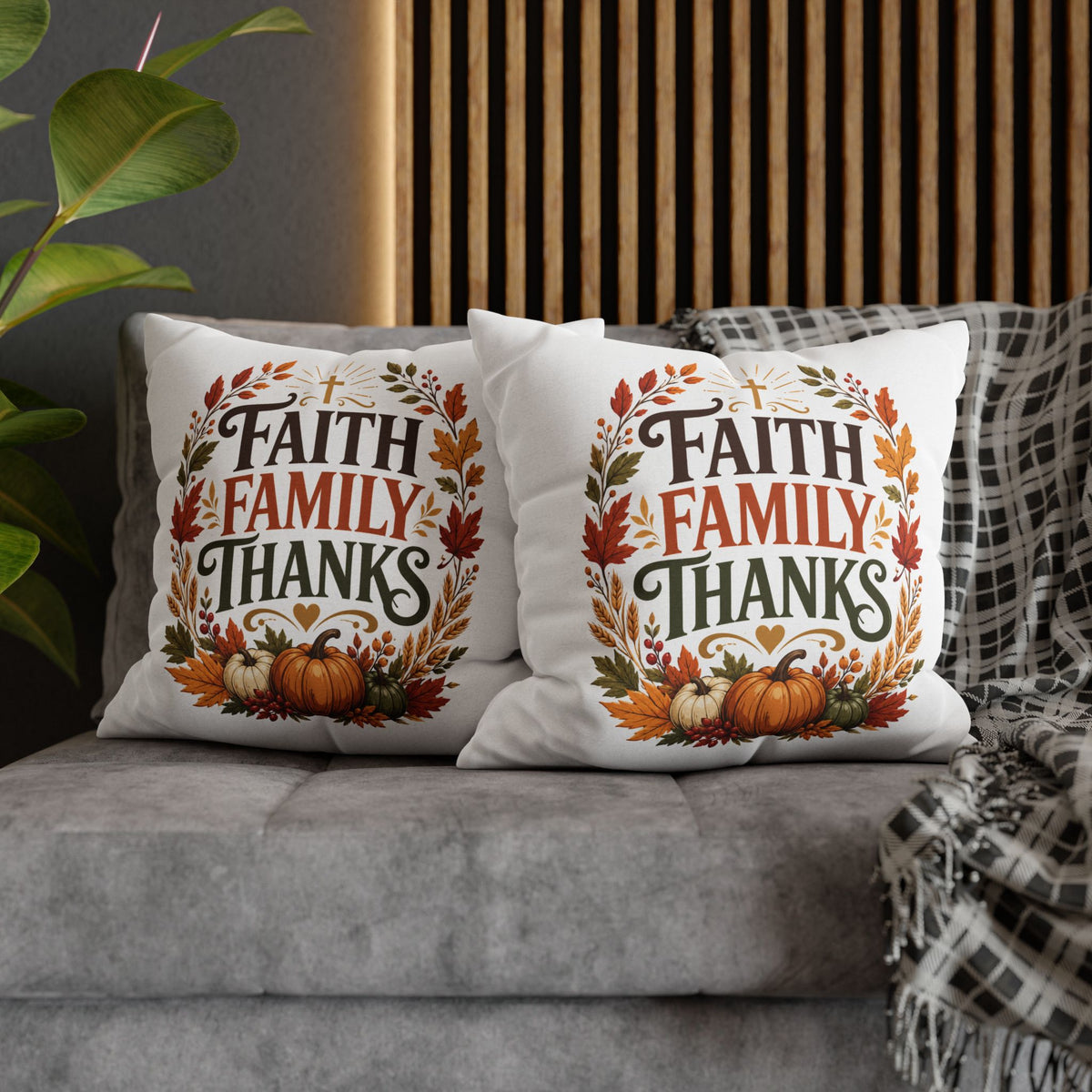 Thanksgiving Faith Family Thanks Fall Pillowcase — Thanksgiving Autumn Decorative Throw Pillow