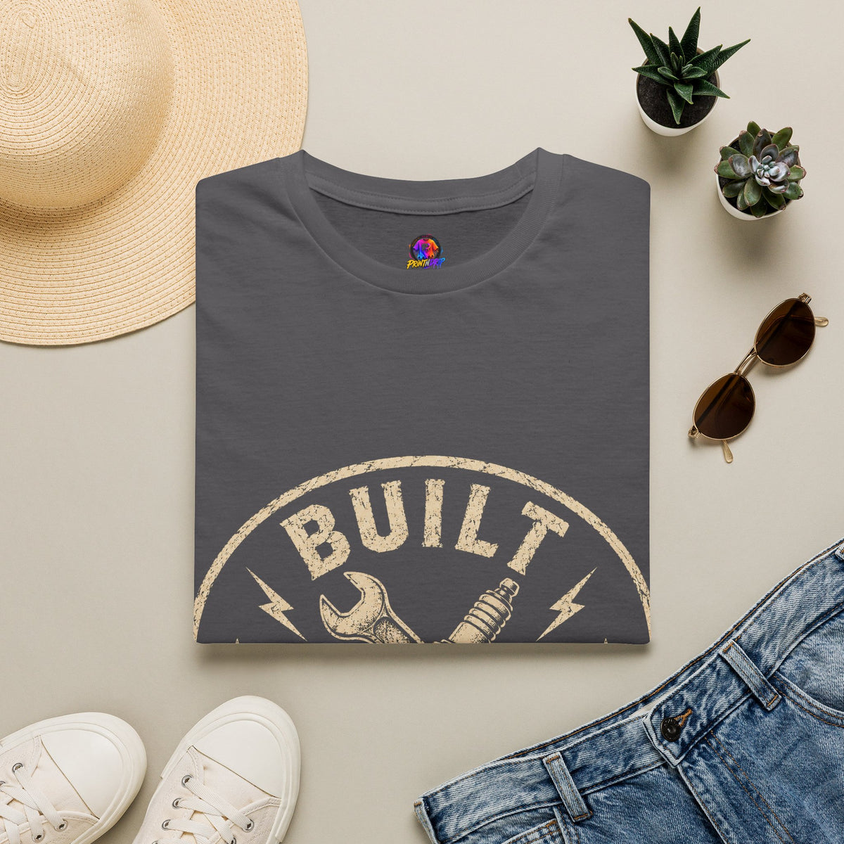 T-Shirt — "Built Not Bought" Vintage Mechanic Graphic