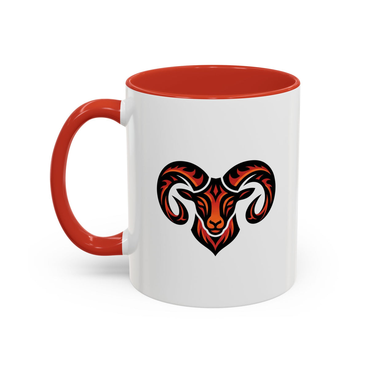 Aries Zodiac Ram Logo Accent Coffee Mug — Bold Tribal Ram Head Design