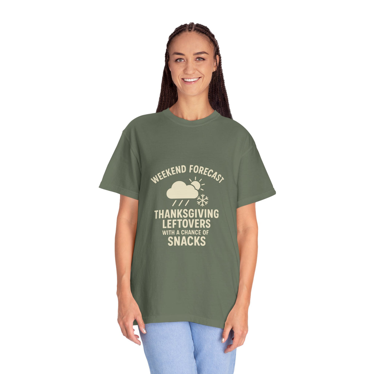 Thanksgiving Leftovers T-Shirt — “Weekend Forecast: Thanksgiving Leftovers with a Chance of Snacks” - Trending Now - October 2026