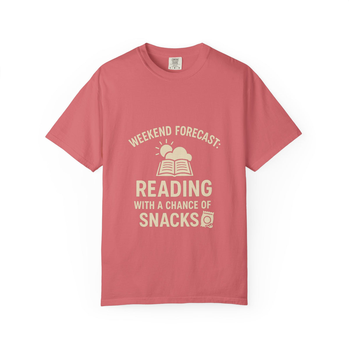 Reading & Snacks T-Shirt — "Weekend Forecast: Reading with a Chance of Snacks" - Trending Now - October 2026