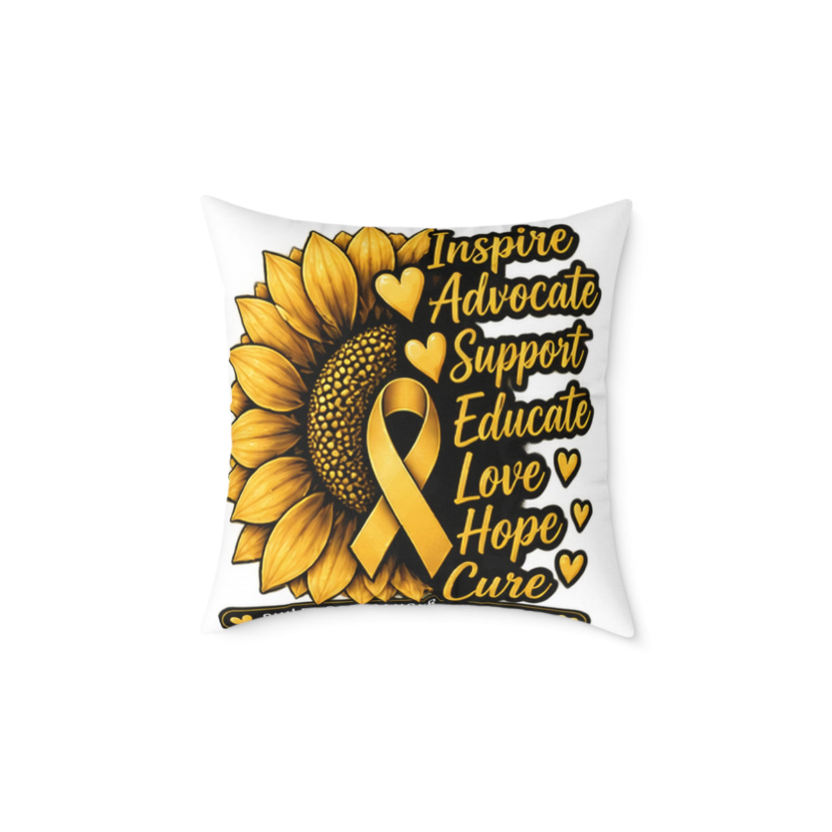 Childhood Cancer Sunflower Awareness Pillow — Inspire Advocate Support Educate Love Hope Cure