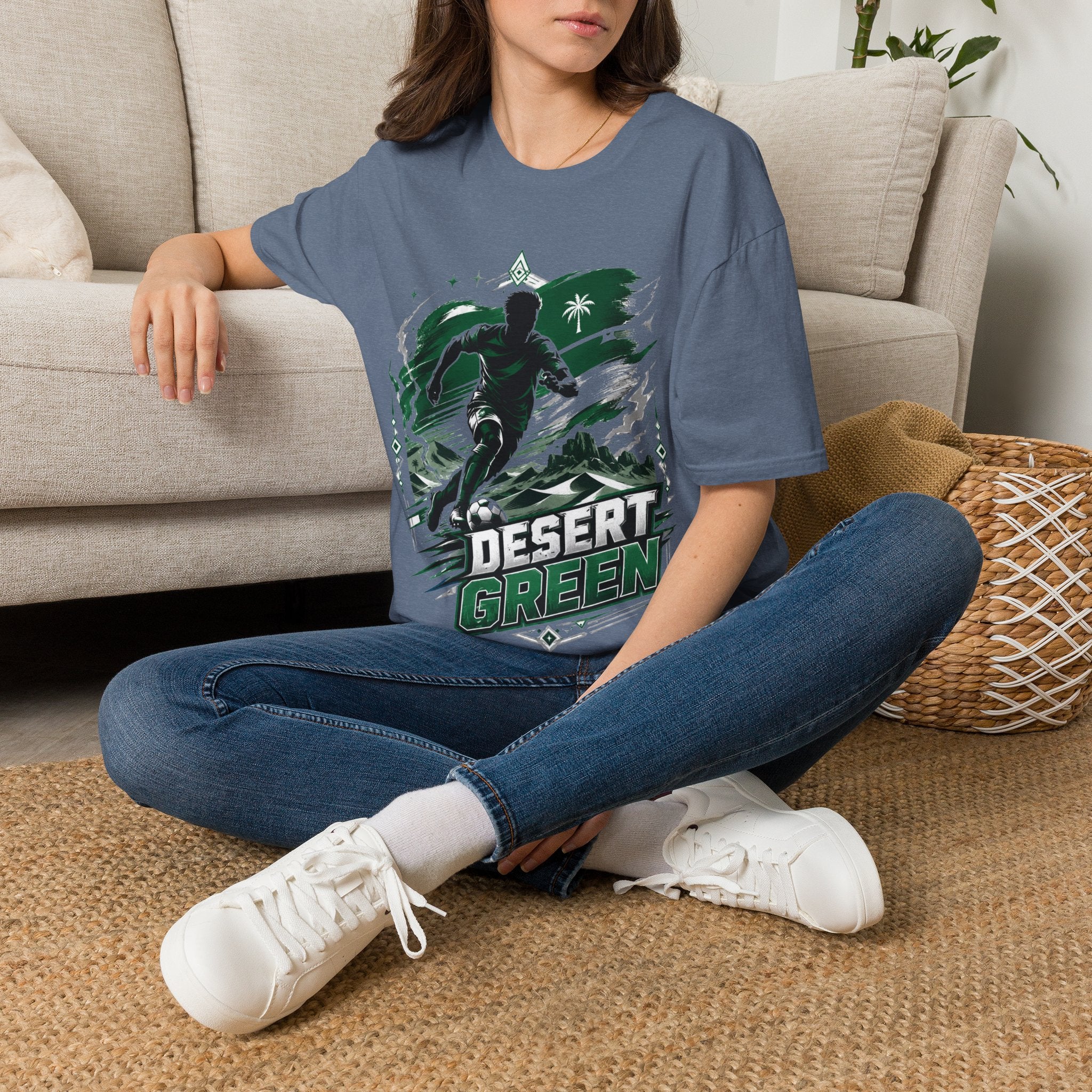 Saudi Arabia Desert Green Soccer T-Shirt — Silhouette Player Graphic