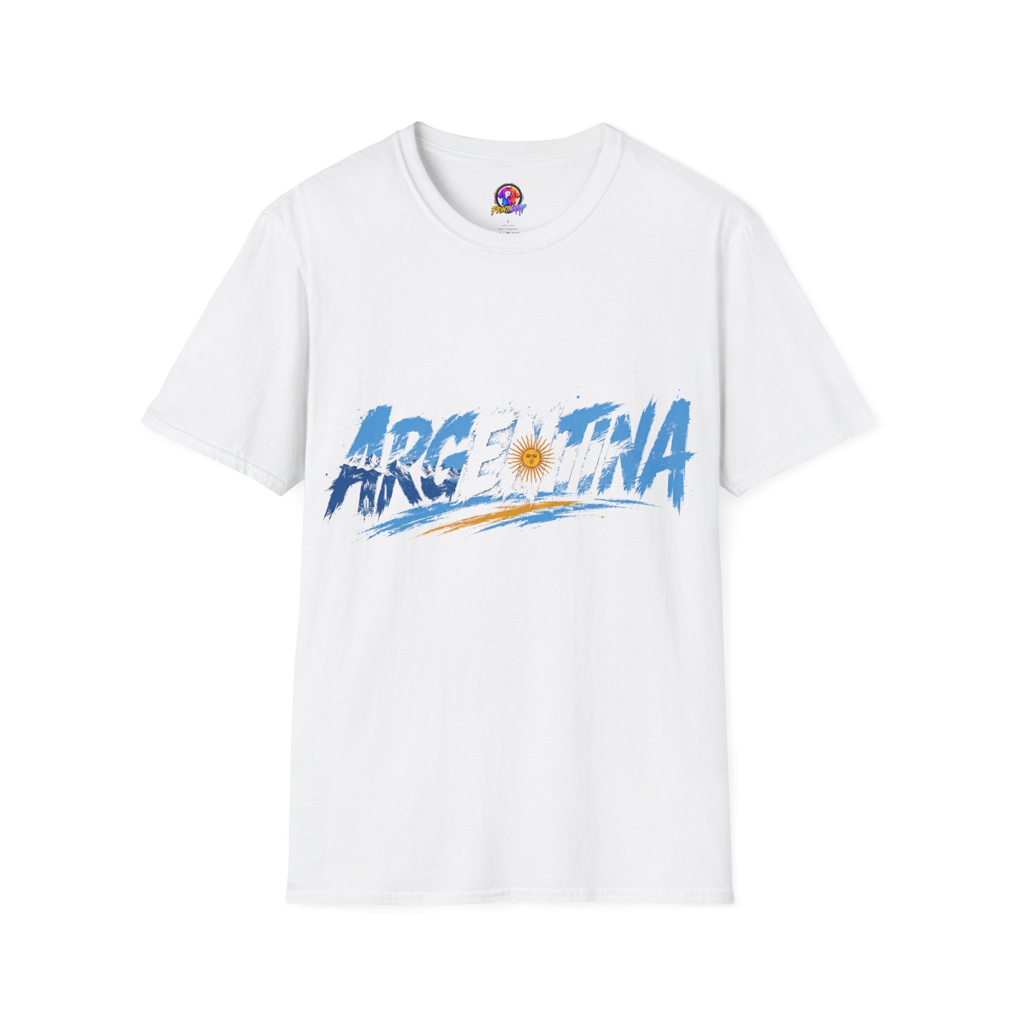 Argentina Graphic T-Shirt — Argentina Typography Tee with Sun & Flag Colors