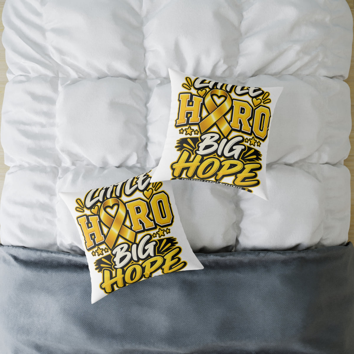 Awake Hero Big Hope Pillow —Childhood  Cancer Awareness Yellow Ribbon Square Throw Pillow
