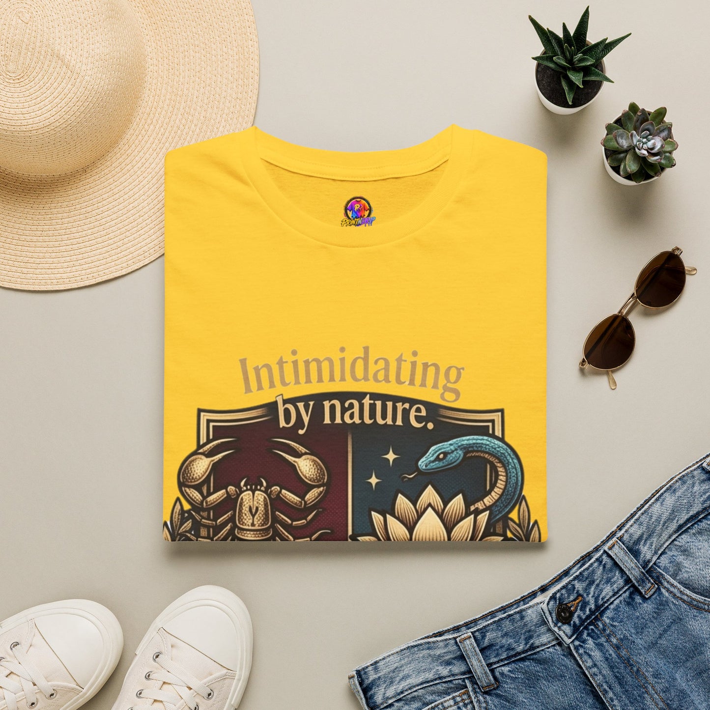 Intimidating by Nature T-Shirt — Scorpion & Snake Badge Design