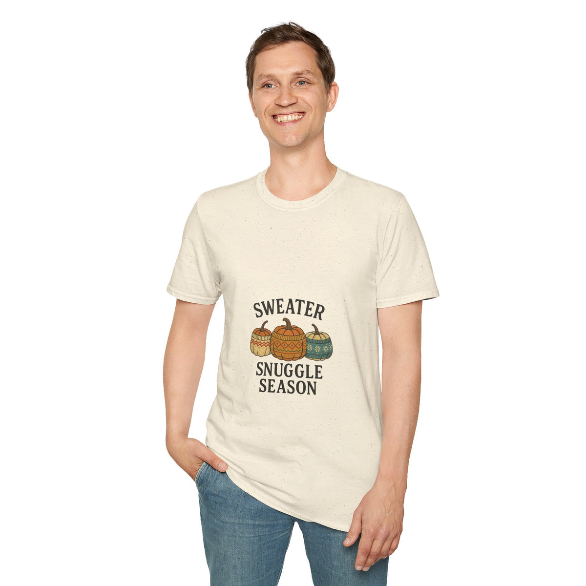T-Shirt — "Sweater Snuggle Season" Autumn Pumpkin Sweater Graphic - Trending Now - October 2026