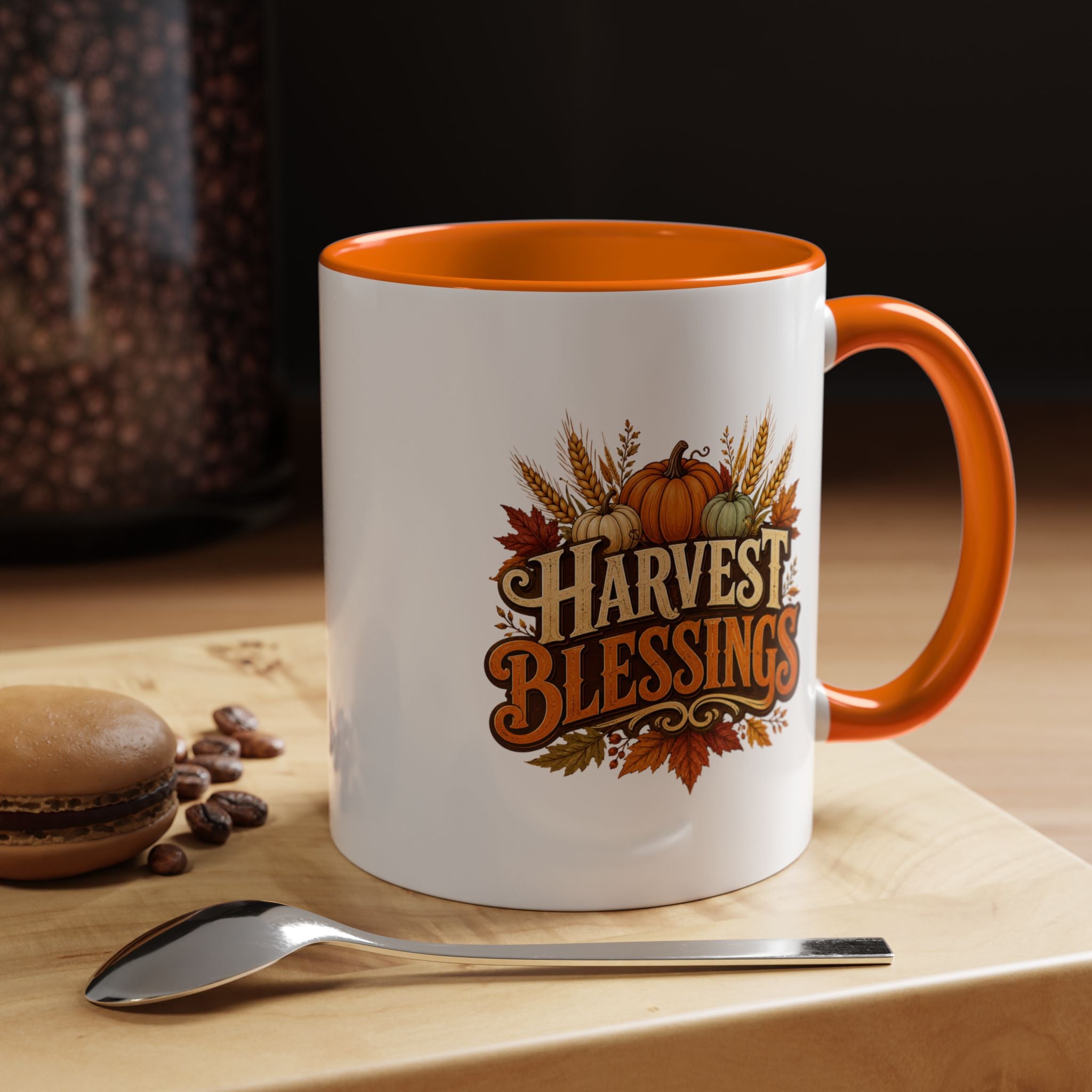 Thanksgiving Mug Harvest Blessings Coffee Mug — Fall Pumpkin & Wheat Thanksgiving Mug