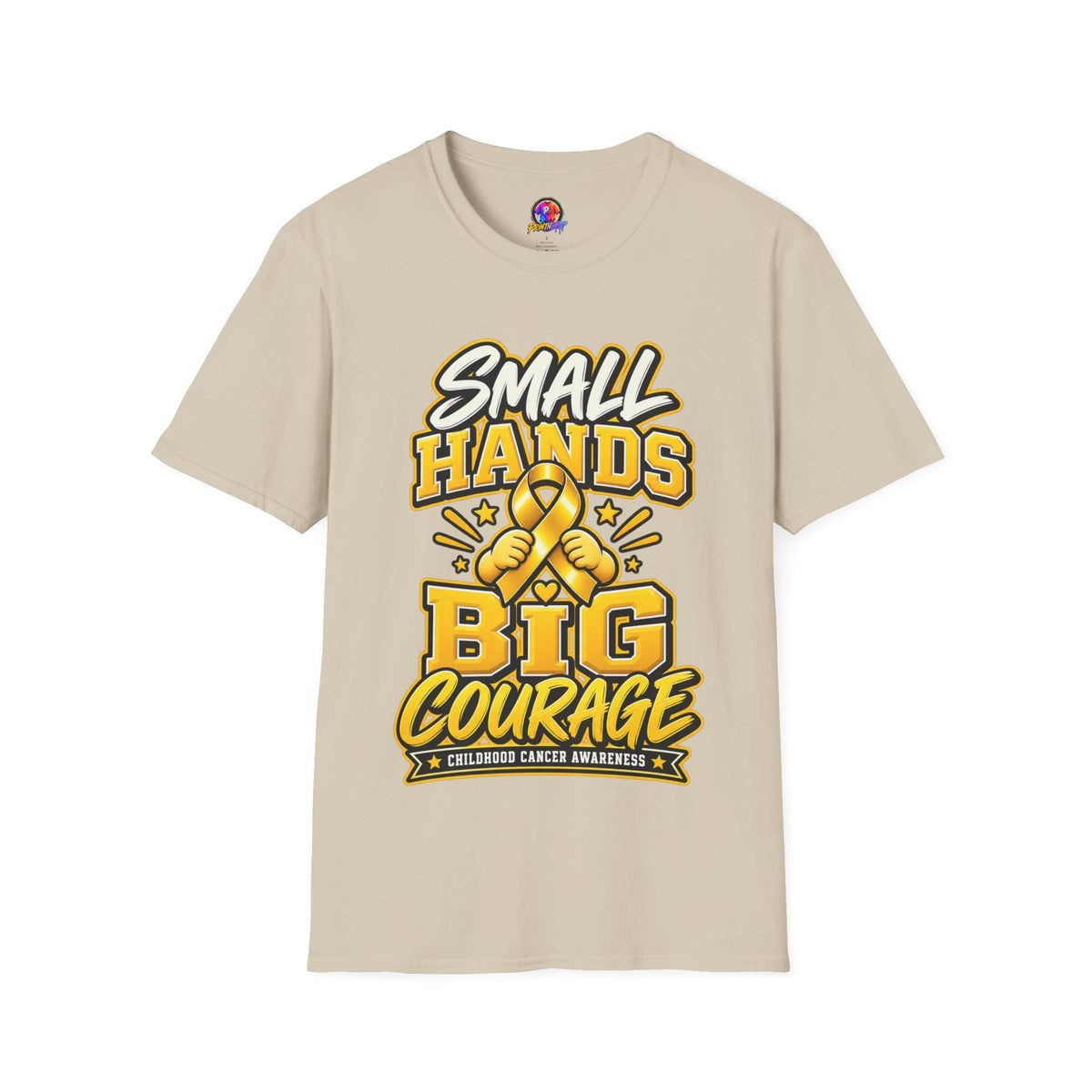 Children's Cancer Awareness T-Shirt — "Small Hands Big Courage" Yellow Ribbon