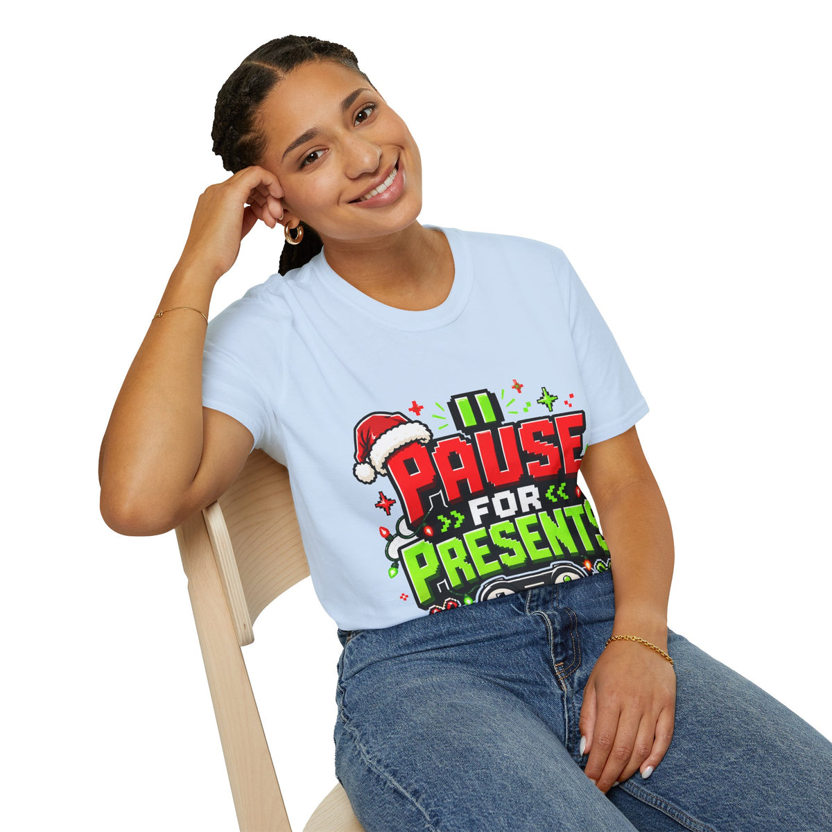 T-Shirt — "Pause for Presents" Christmas Gamer Tee