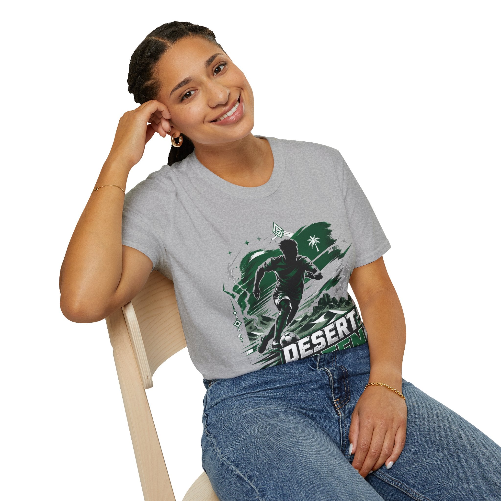 Saudi Arabia Desert Green Soccer T-Shirt — Silhouette Player Graphic
