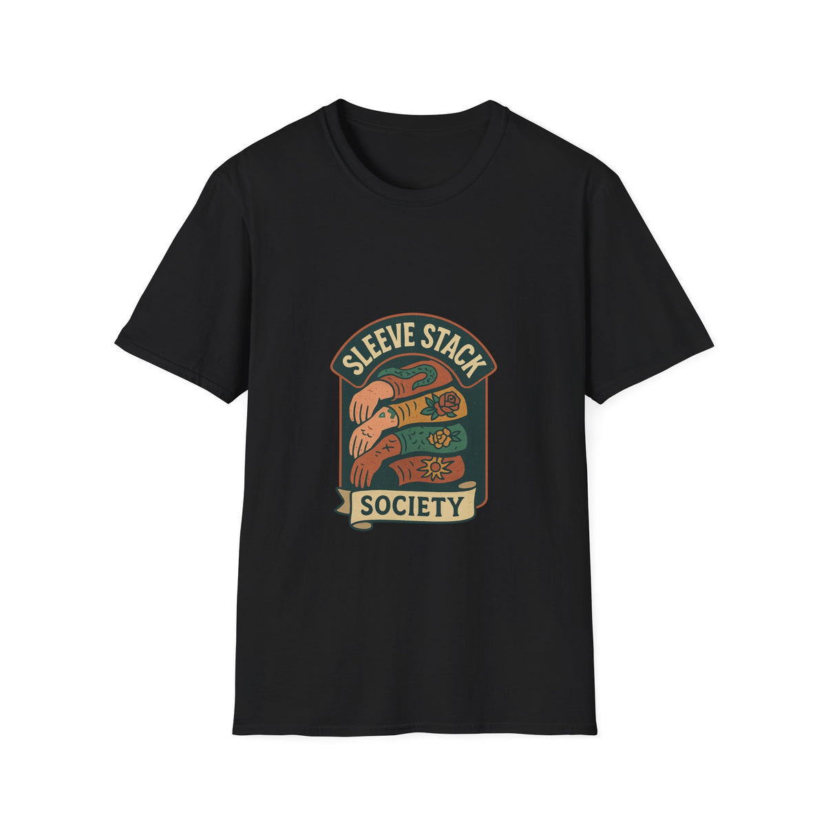 Sleeve Stack Society T-Shirt — Vintage Tattoo Sleeve Graphic Tee - Trending Now - October 2026