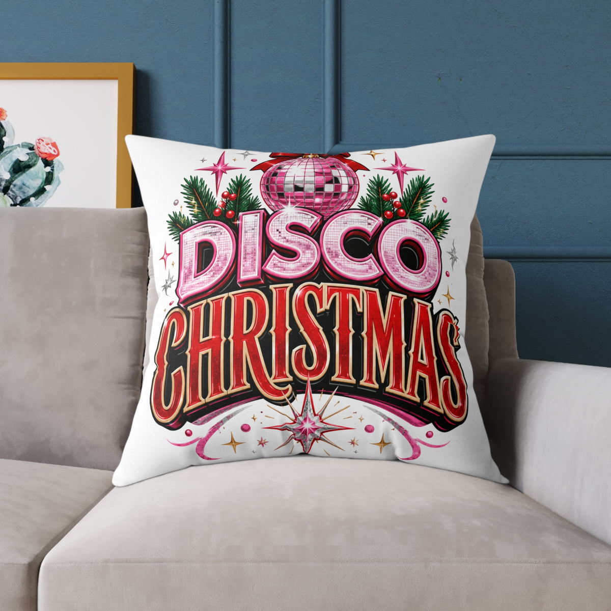 Disco Christmas Throw Pillow – Retro Holiday Disco Ball Decorative Cushion