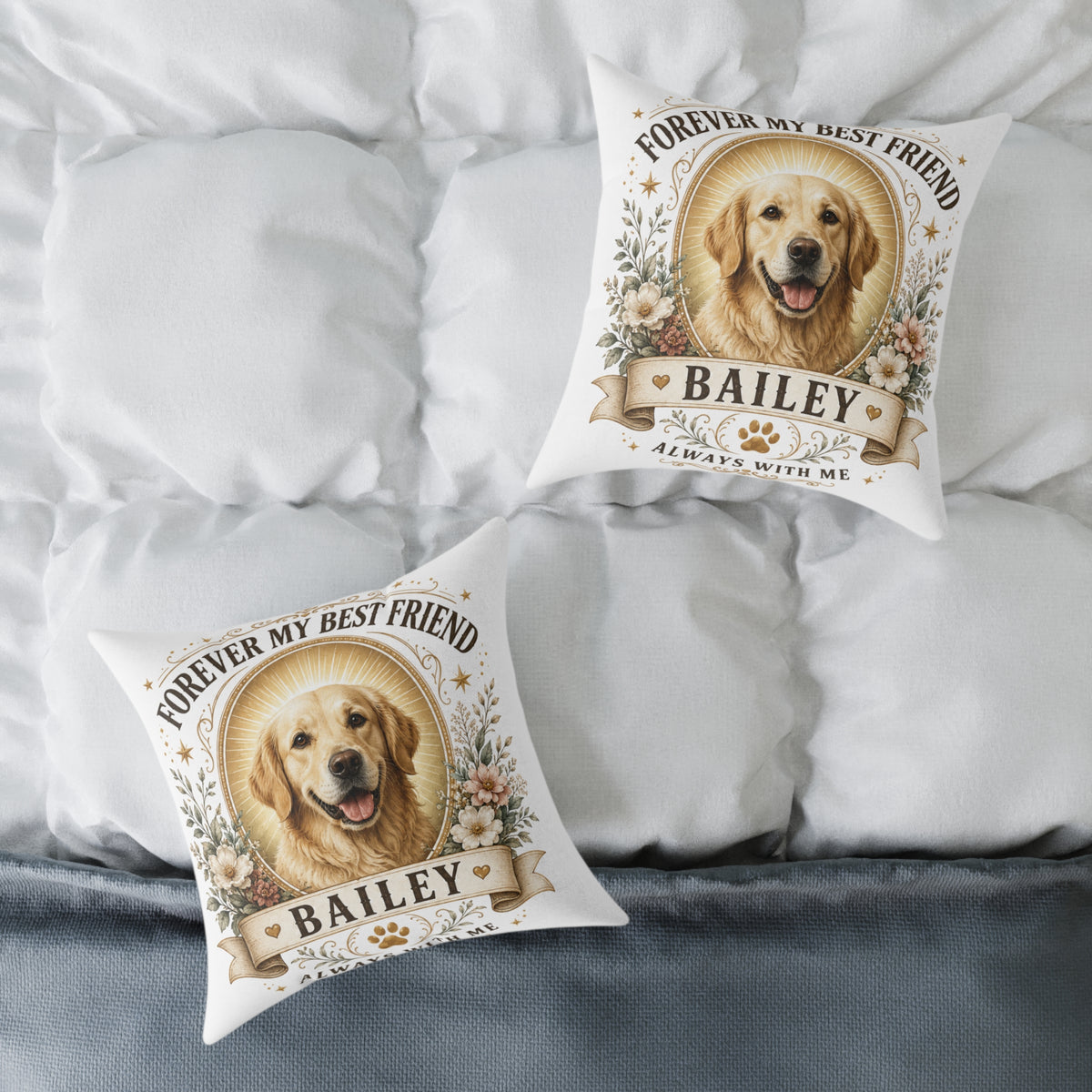 Forever My Best Friend Personalized Dog Milo Bailey Dog Dad Mom Pillow — Custom Pet Name Golden Retriever Cushion