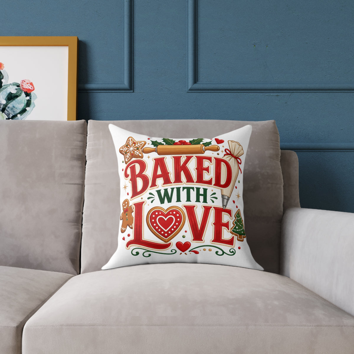 Christmas Baked With Love Square Poly Canvas Pillow