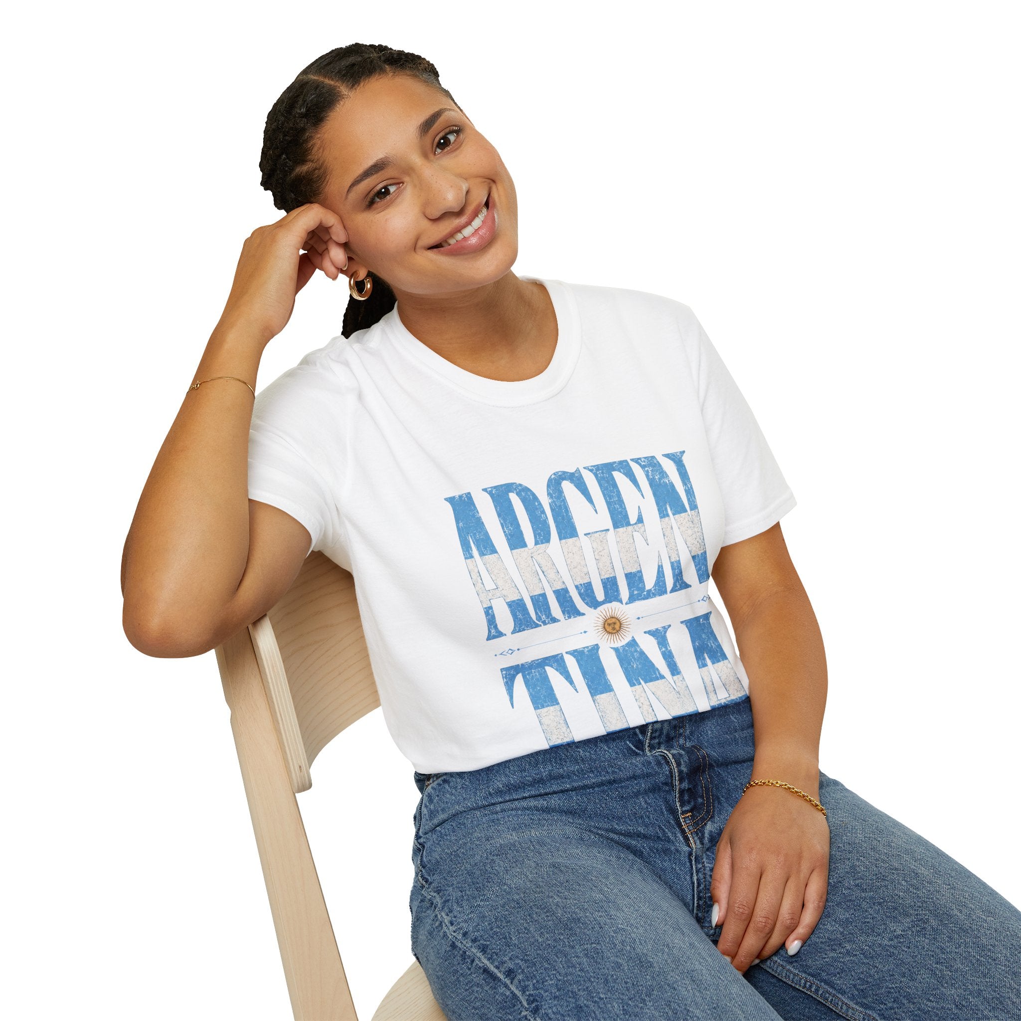 Argentina Flag Graphic T‑Shirt — Vintage Blue Distressed Typography
