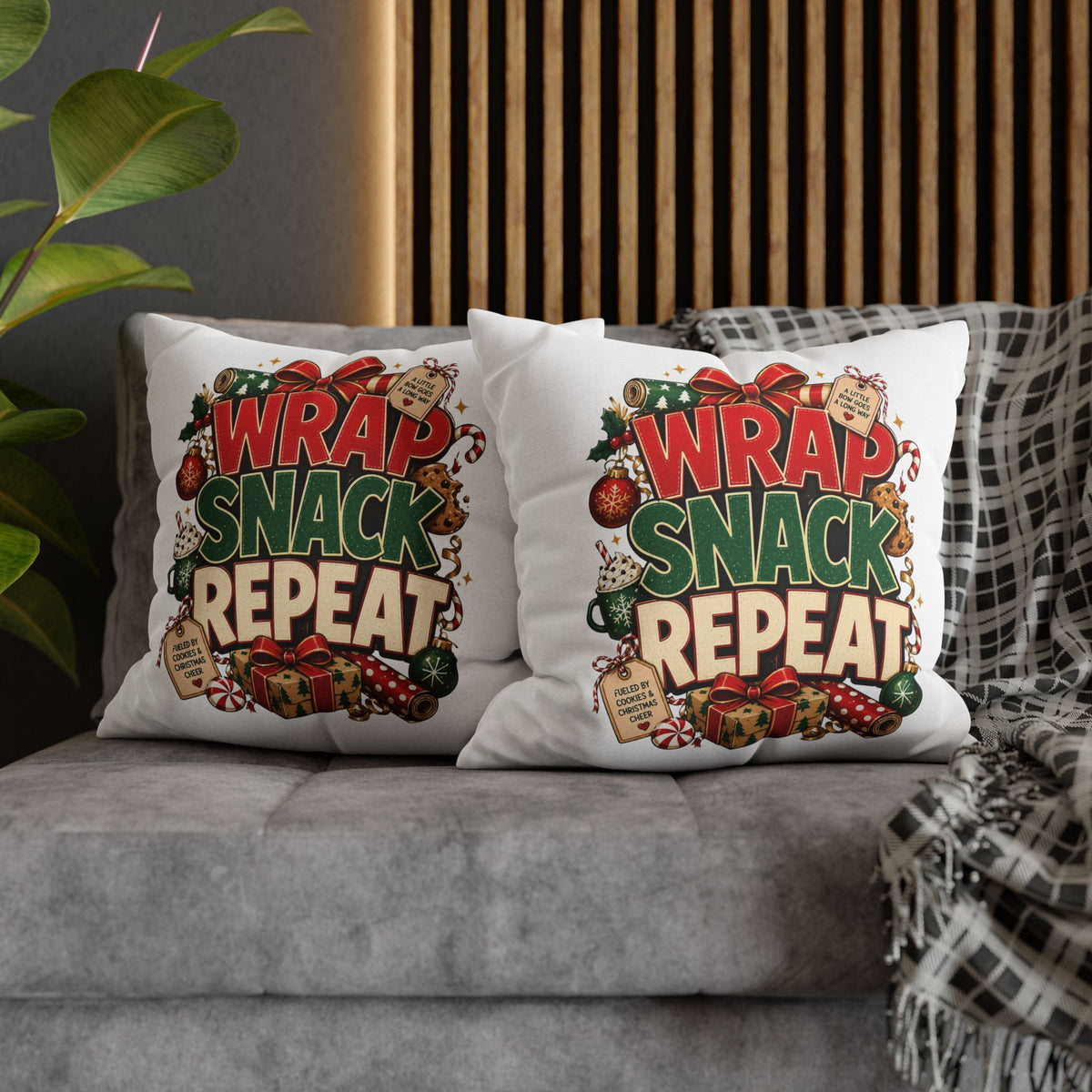 Christmas Spun Polyester Square Pillowcase Wrap Snack Repeat
