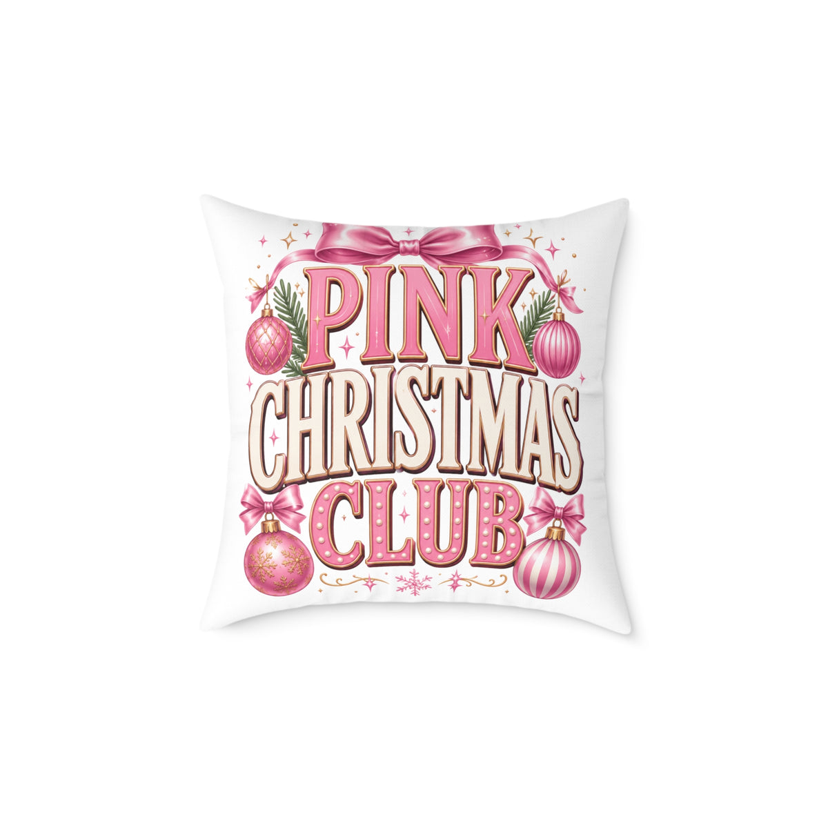 Pink Christmas Club Throw Pillow — Festive Pink Holiday Decorative Cushion