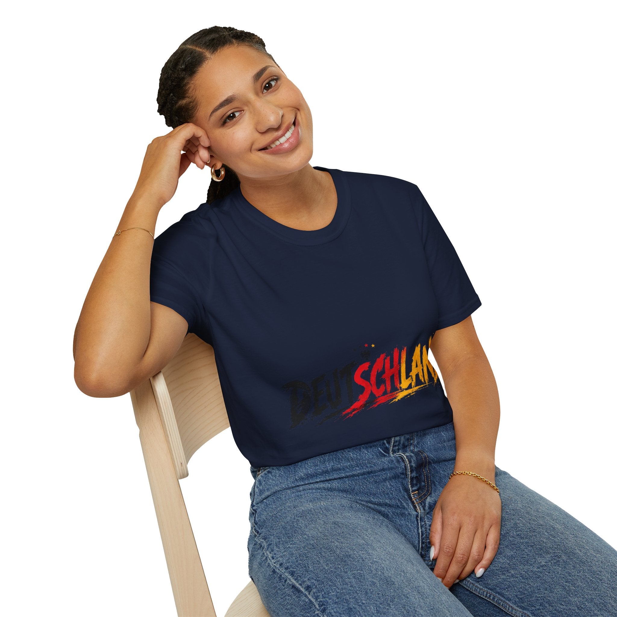 Germany Deutschland Football T-Shirt — Deutschland Script with German Flag Brushstroke