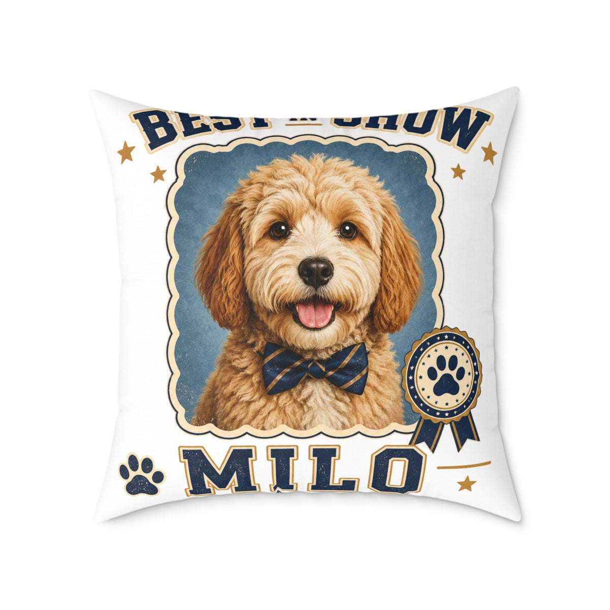 Milo Bailey Dog Dad Mom Square Pillow — 'Best in Show' Personalized Dog Portrait (Milo)