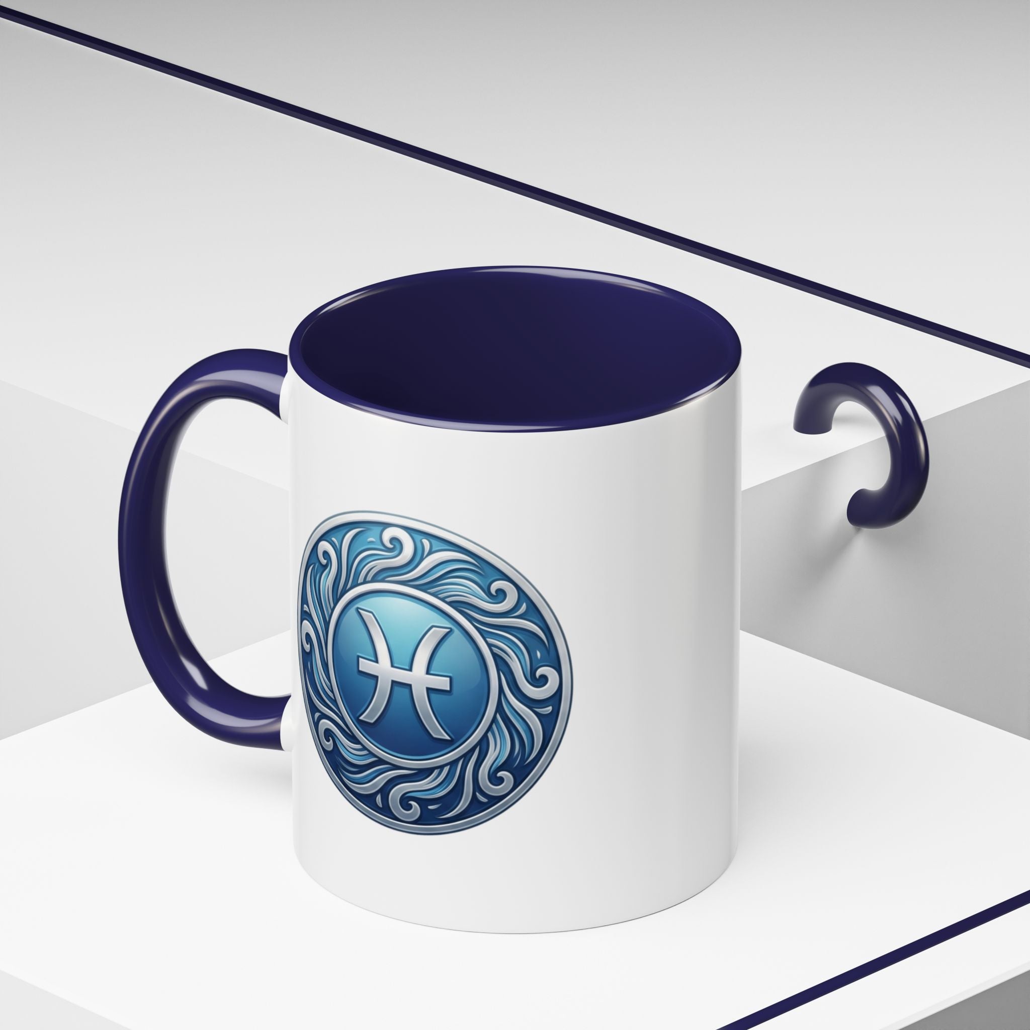 Pisces Zodiac Coffee Mug — Blue Astrological Symbol Accent Mug