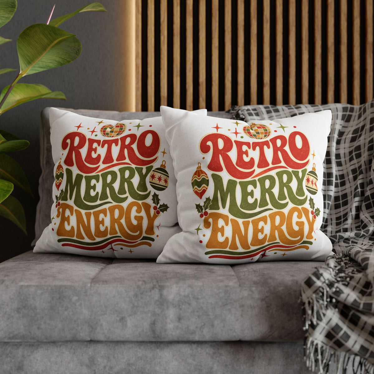 Retro Merry Energy Holiday Pillowcase Modern Day Christmas