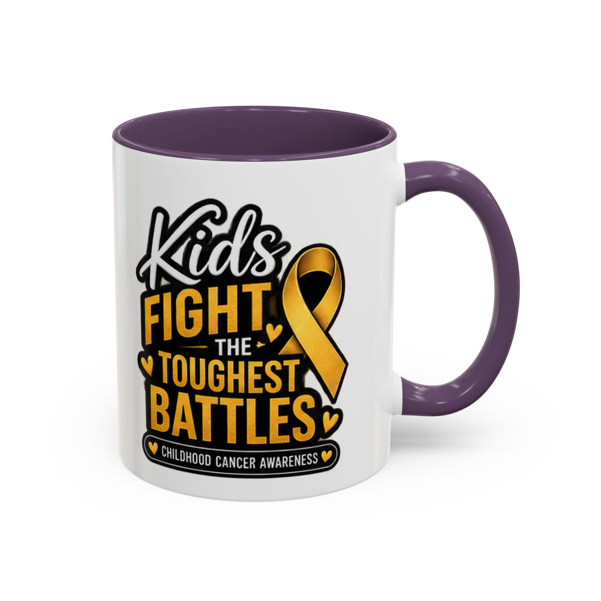Childhood Cancer Awareness Accent Coffee Mug - "Kids Fight the Toughest Battles" (11/15oz)