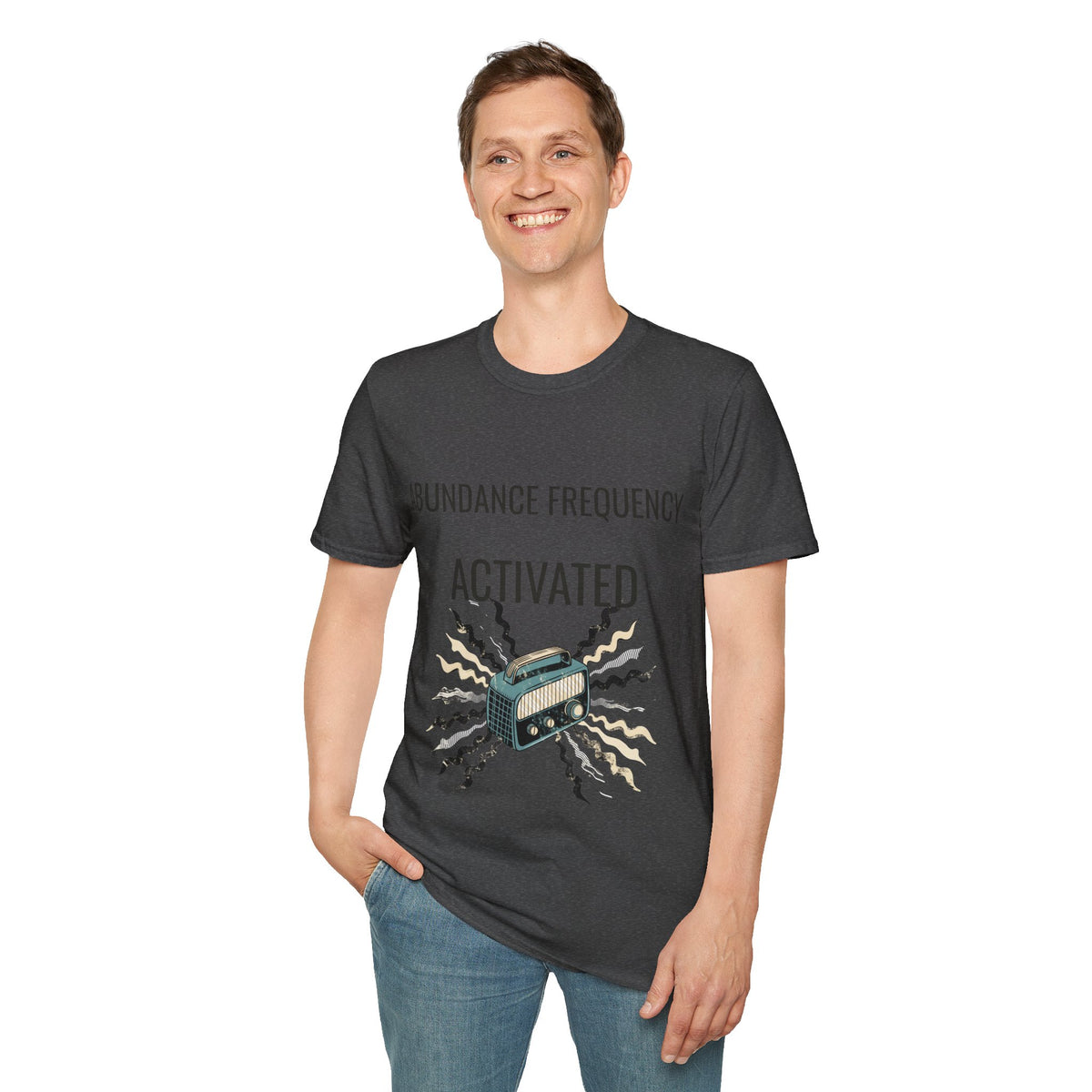 "Abundance Frequency Activated" Retro Radio Tee - Aesthetic Law Of Attraction Manifest White T-Shirt - Trending Now - September 2026