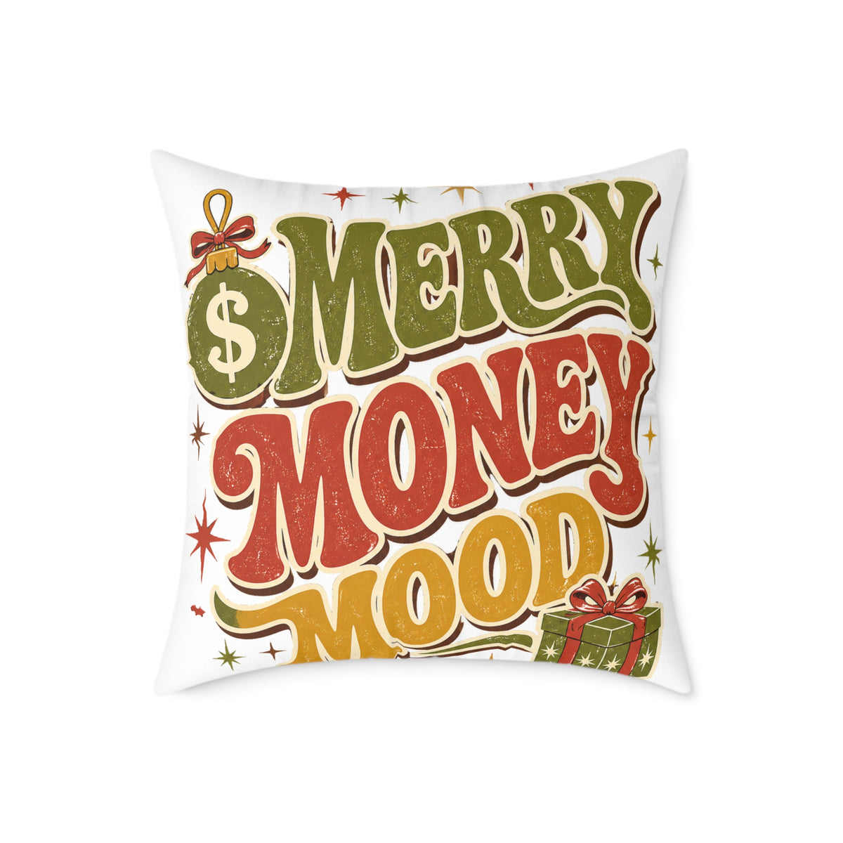 Modern Day Christmas Merry Money Mood Pillow — Festive Retro Holiday Throw Pillow