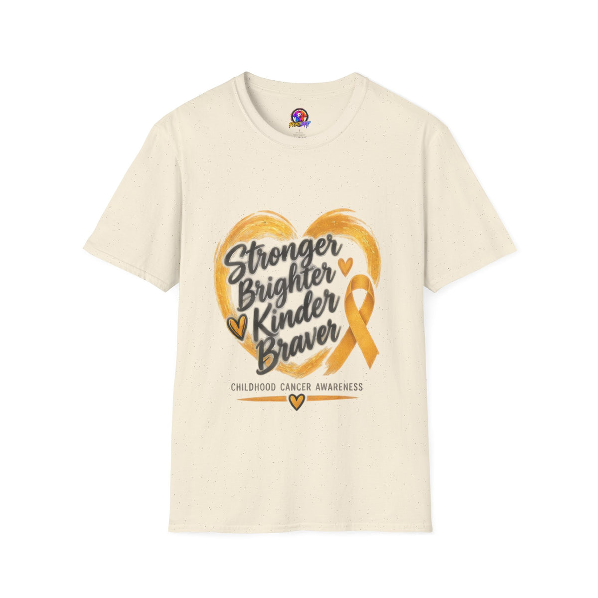 Childhood Cancer Awareness T-Shirt — "Stronger Brighter Kinder Braver" Gold Ribbon