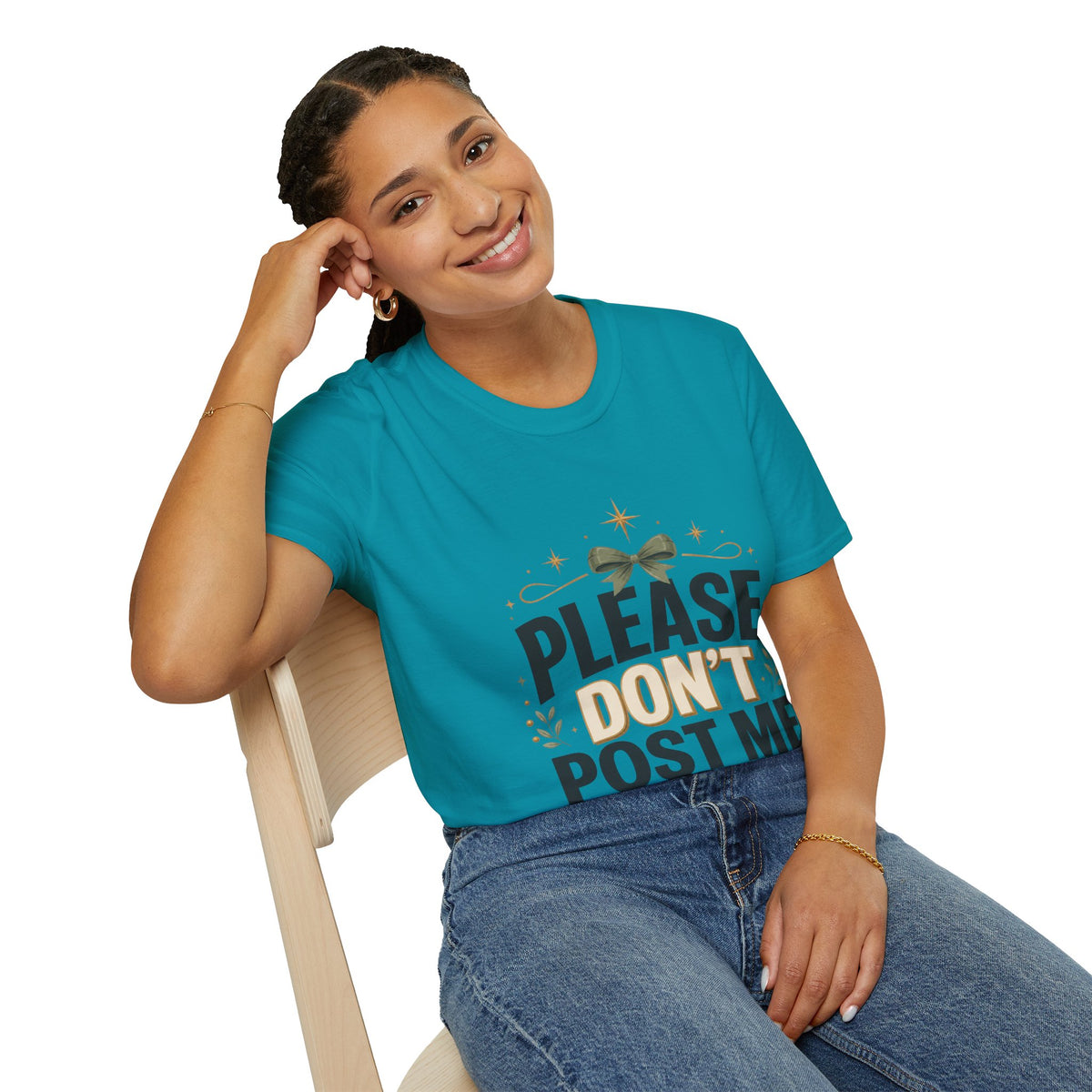T-Shirt — Please Don’t Post Me Graphic Tee (Cute Bow, Social Media Humor)