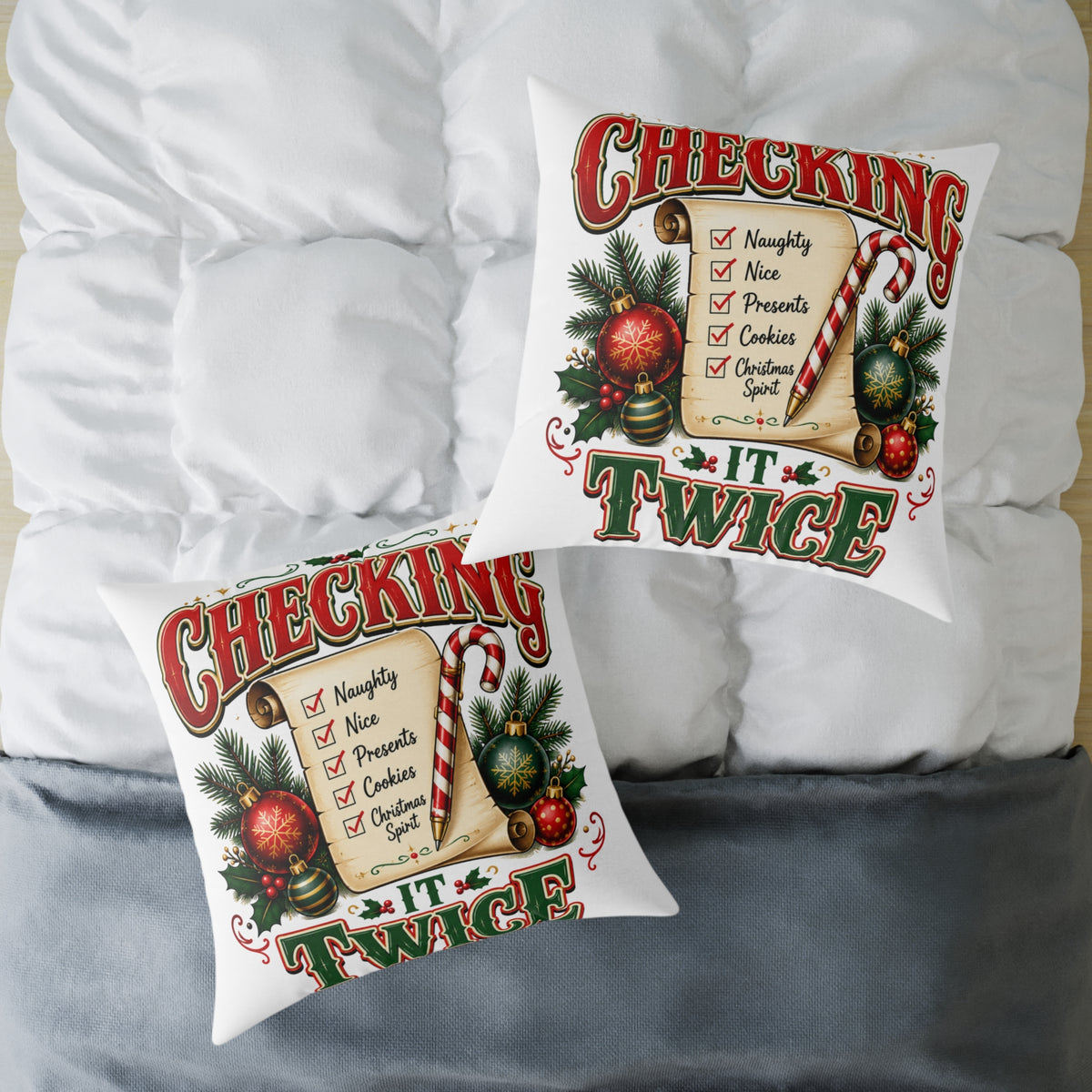 Christmas Checking It Twice Square Poly Canvas Pillow