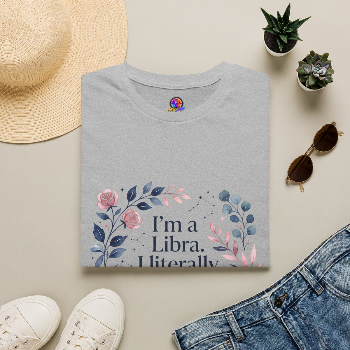 Libra Floral Zodiac T-Shirt — "I'm a Libra, I Literally Cannot Help Being Charming"