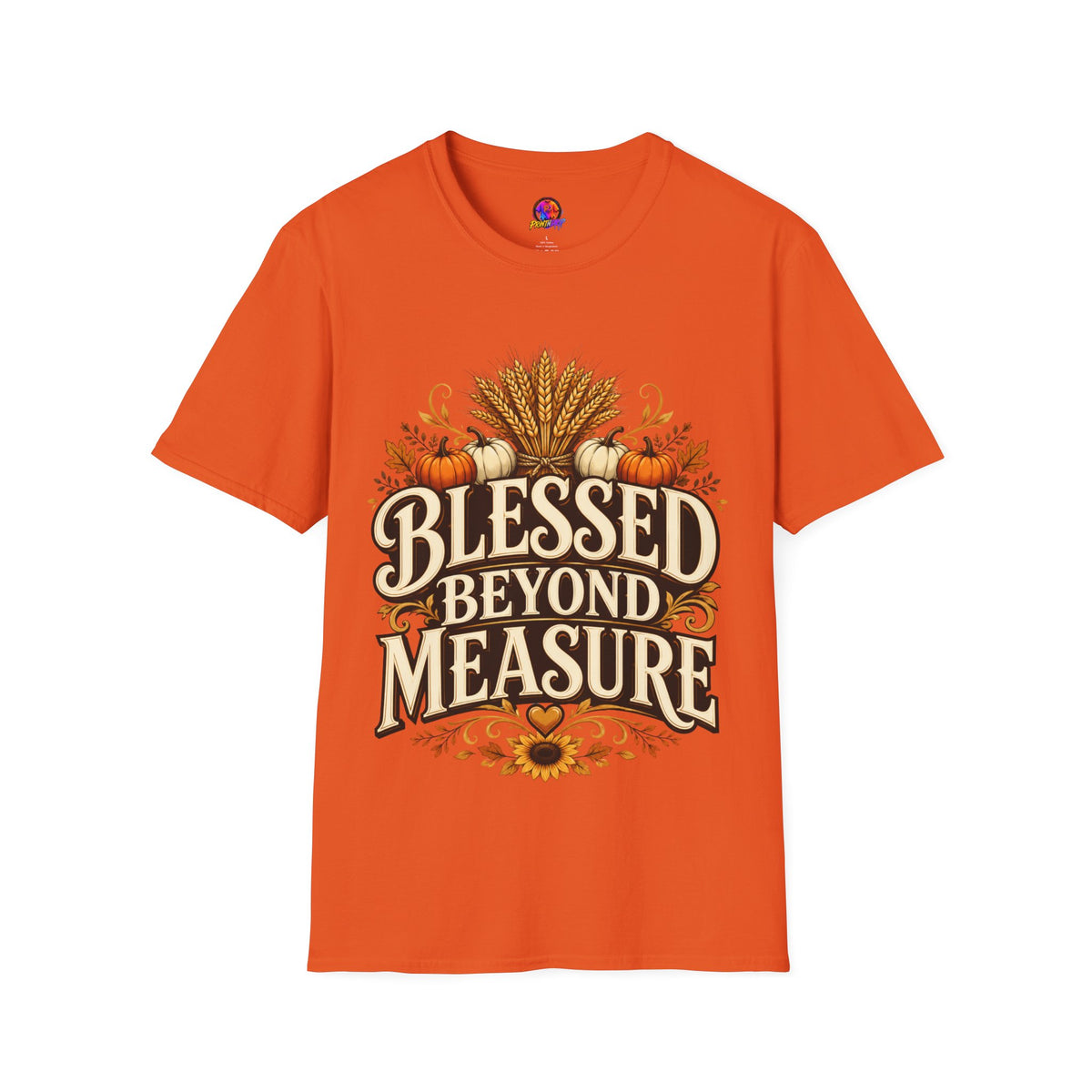 Thanksgiving T-Shirt Blessed Beyond Measure T-Shirt — Fall Harvest Pumpkin & Wheat Tee