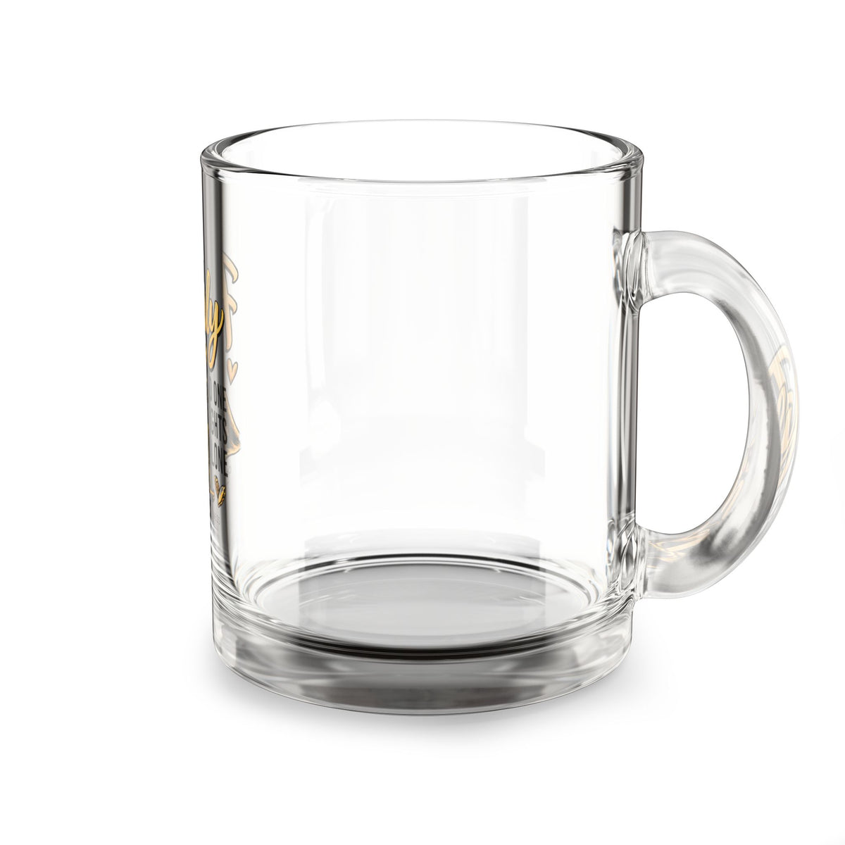 Glass Mug — "In This Family No One Fights Alone" Childhood Cancer Awareness Support Coffee Mug, 10oz