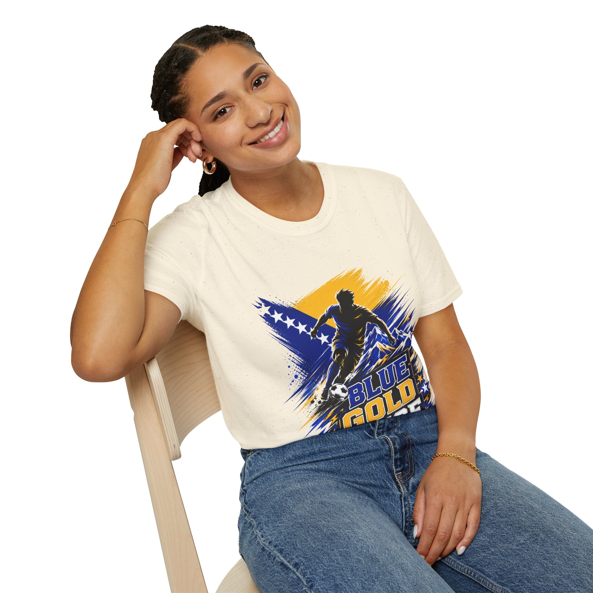 Bosnia Football T‑Shirt - "Blue Gold Rise" Soccer Graphic Tee