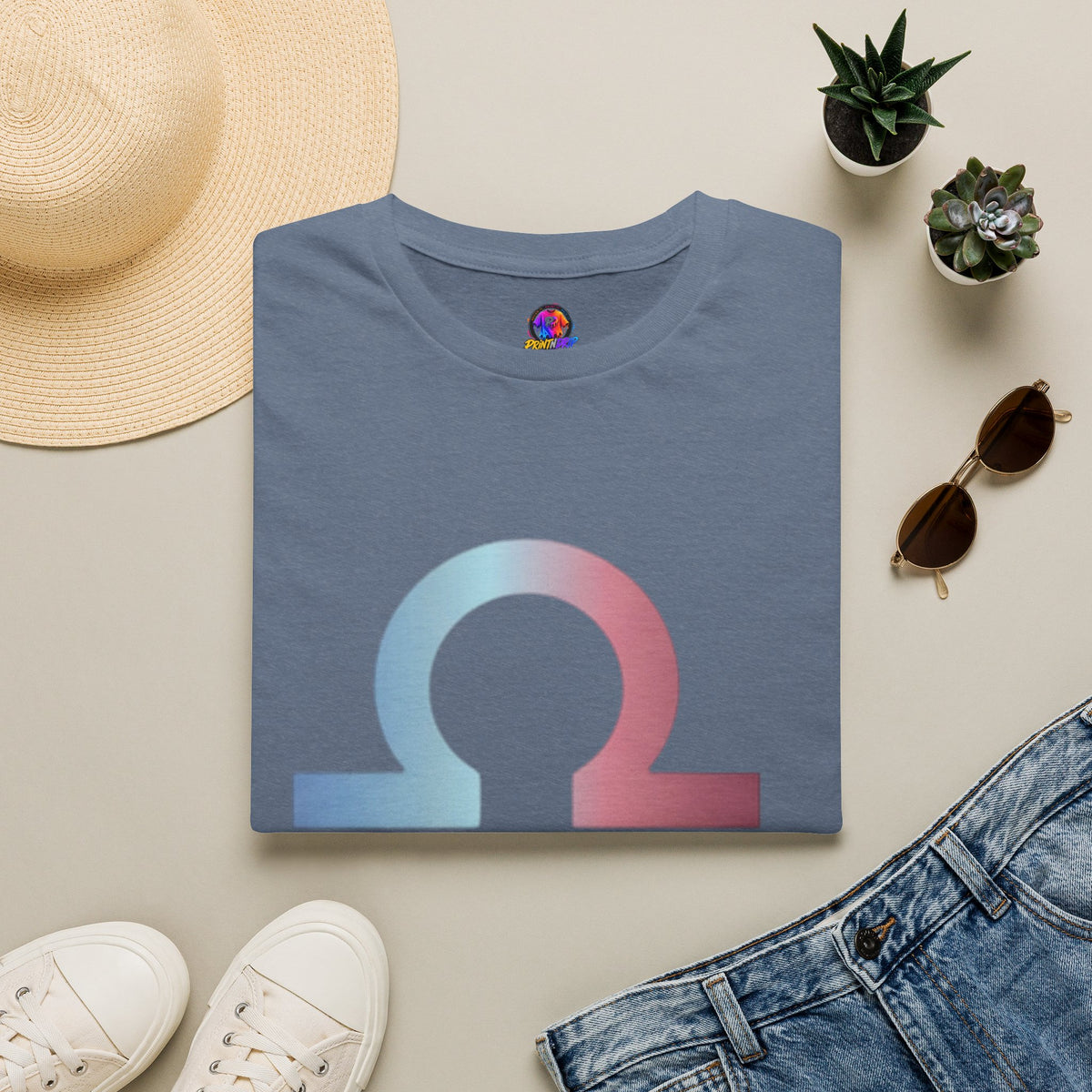 Libra Zodiac Omega Symbol T‑Shirt — Pastel Gradient Drip Graphic Shirt