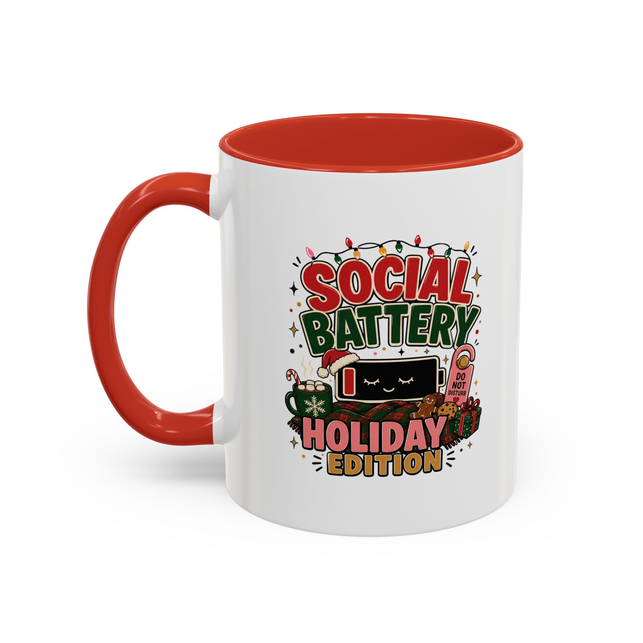 Modern Day Christmas Holiday Coffee Mug - "Social Battery: Holiday Edition" Accent Mug