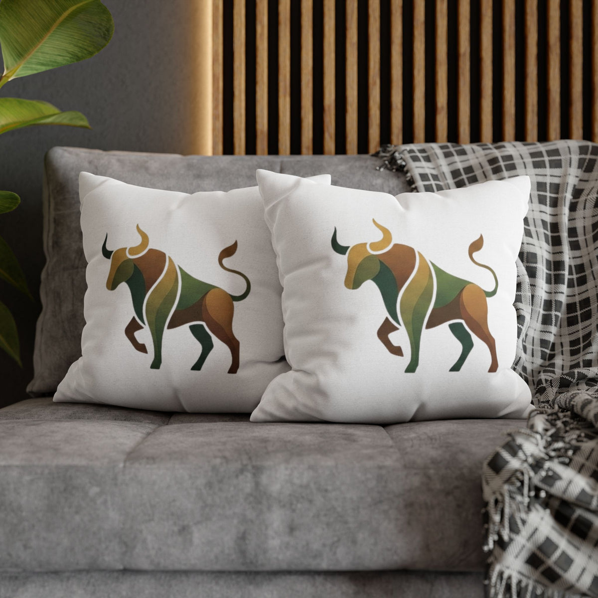 Taurus Geometric Bull Throw Pillowcase – Earth Tone Taurus Home Decor